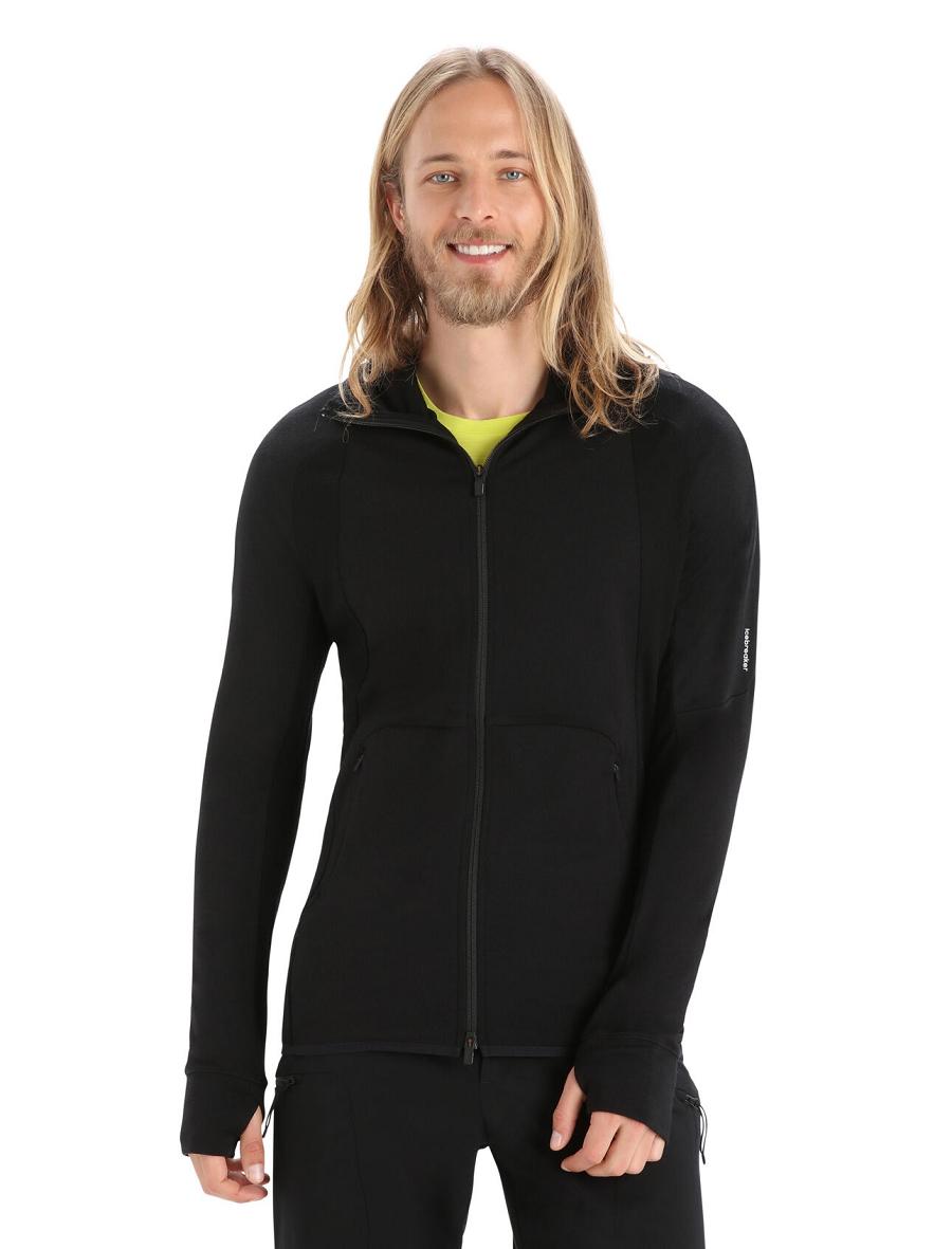 Black Icebreaker ZoneKnit™ Merino Long Sleeve Zip Men's Hoodie | AU 1274HAPK